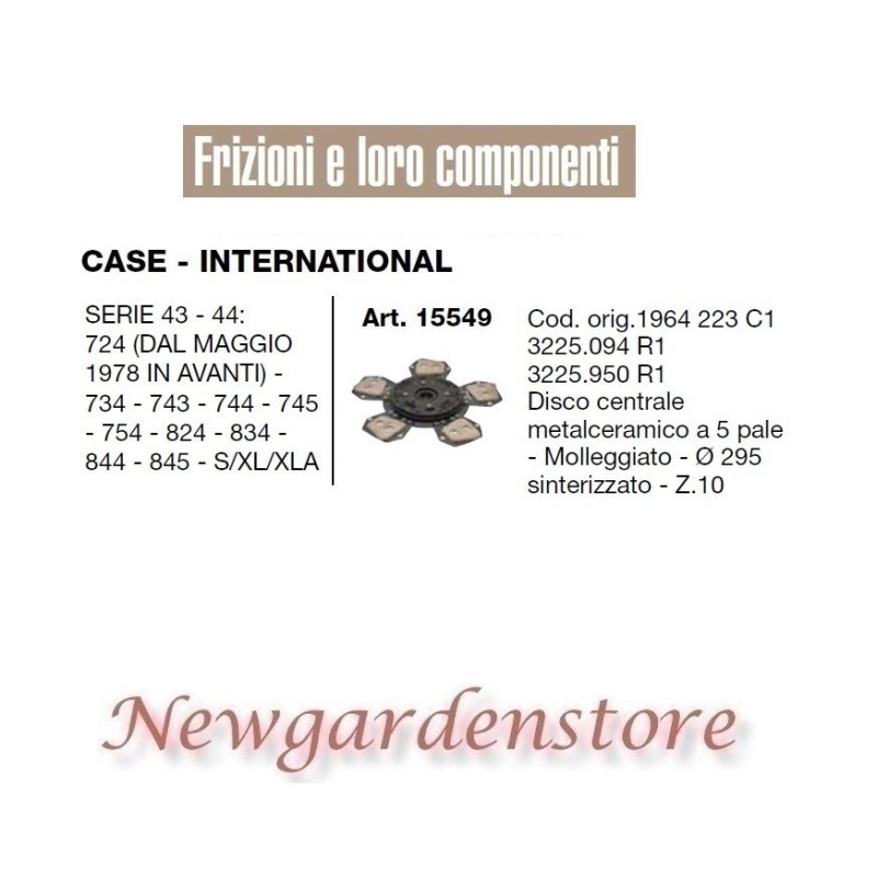 Disco frizione 15549 trattore CASE INTERNATIONAL serie 43 44 724 745 754 824 834 | Newgardenstore.eu