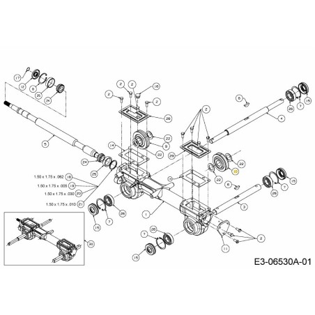 ALBERO TIMONE SX 30T CON INGRANAGGI A VITE SENZA FINE 717-04381 ORIGINALE MTD | Newgardenstore.eu
