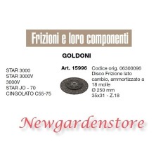 Disco frizione 15996 trattore GOLDONI STAR 3000 CINGOLATO C55 75 35x31 Z18 250mm | Newgardenstore.eu