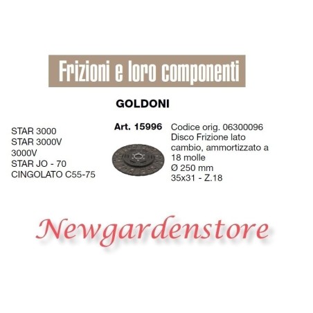 Kupplungsscheibe 15996 Traktor GOLDONI STAR 3000 CINGOLATO C55 75 35x31 Z18 250mm | Newgardenstore.eu