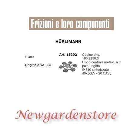 Disco frizione 20 cave trattore HURLIMANN VALEO H480 40x36EV 15392 195.2250.3 | Newgardenstore.eu