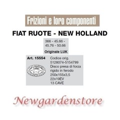 Kupplungsscheibe 22x19EV 13cave 250x155 366 45.66 45.76 LUK 15554 FIAT NEW HOLLAND | Newgardenstore.eu