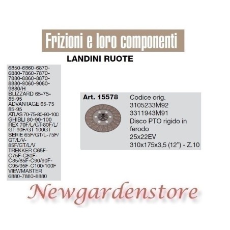 Disco frizione 25x22 15578 LANDINI RUOTE ADVANTAGE BLIZZARD TREKKER VIEWMASTER | Newgardenstore.eu