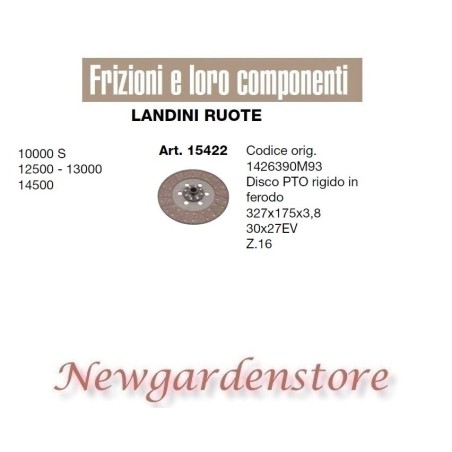 Clutch disc 30x27 327x175x3.8 15422 LANDINI RUOTE 10000 12500 13000 14500 Z16 | Newgardenstore.eu