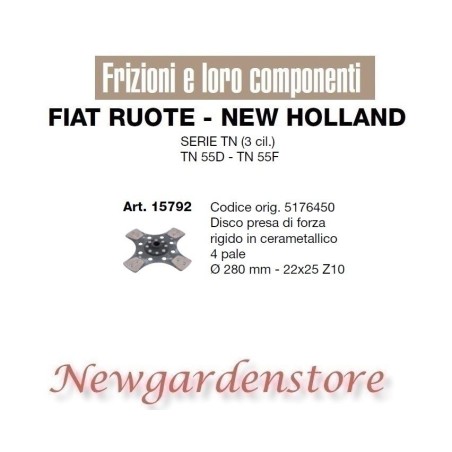 Clutch disc 4 shovel tractor TN 55 D F FIAT NEW HOLLAND 15792 22x25 Z10 | Newgardenstore.eu