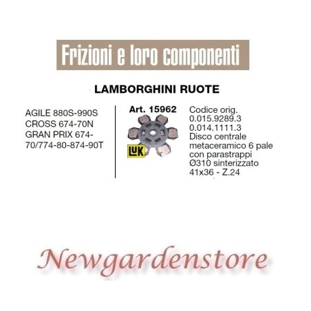 Disco frizione 41x36 trattore LAMBORGHINI 15962 Agile Cross Prix Z24 6 pale | Newgardenstore.eu