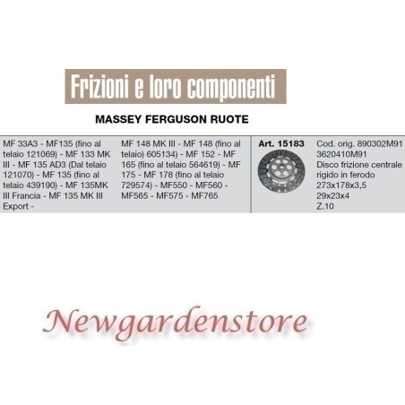 Disco embrague central rígido ferodo MASSEY FERGUSON tractor 29x23x4 z10 | Newgardenstore.eu