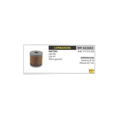 Filtro gasolio LOMBARDINI LDA96 LDA97 motocoltivatore 273.2175.009 | Newgardenstore.eu