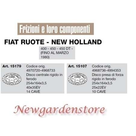 Kupplungsscheibe kompatibel Traktor 400 450 DT FIAT WHEELS NEW HOLLAND 15179 | Newgardenstore.eu