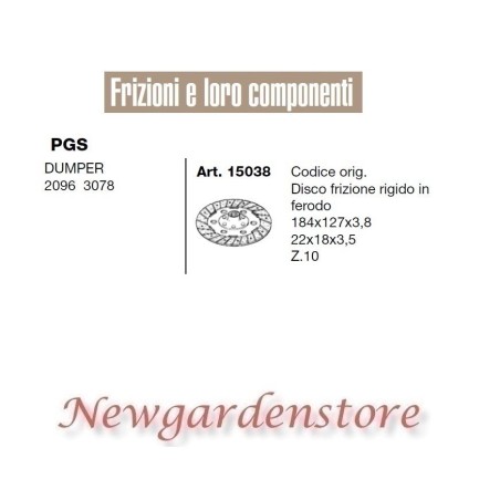 Disco frizione ferodo 15038 PGS DUMPER 2096 3078 184x127x3,8 22x18x3,5 Z10 | Newgardenstore.eu