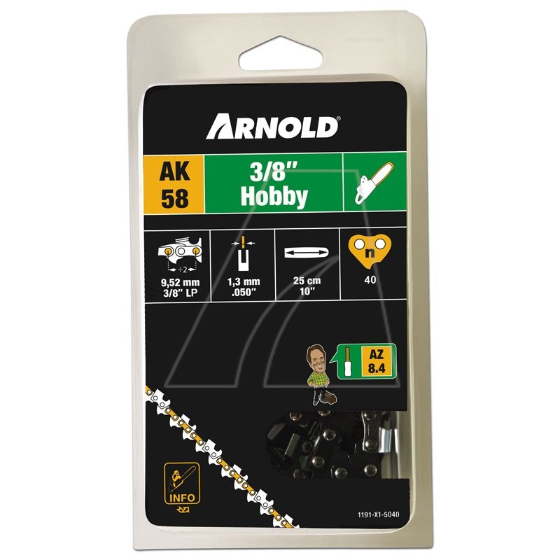 3/8" Low Profile Chainsaw Chain, 1.3mm, 40 Links, Safety Link, Chisel Edge