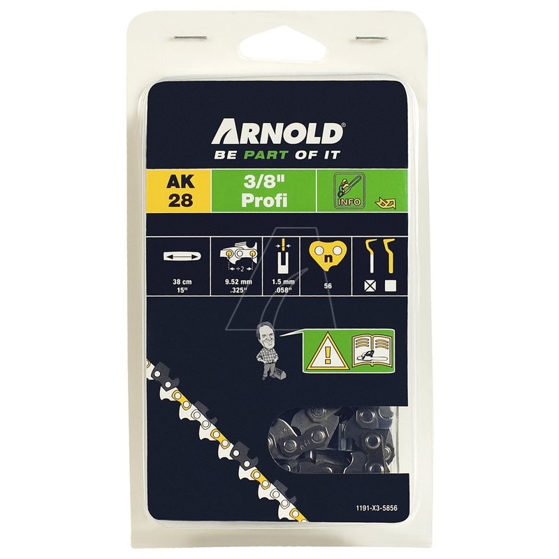 Chaîne de tronçonneuse 3/8" 1,5 mm, 56 maillons, avec maillon de sécurité, demi-carré