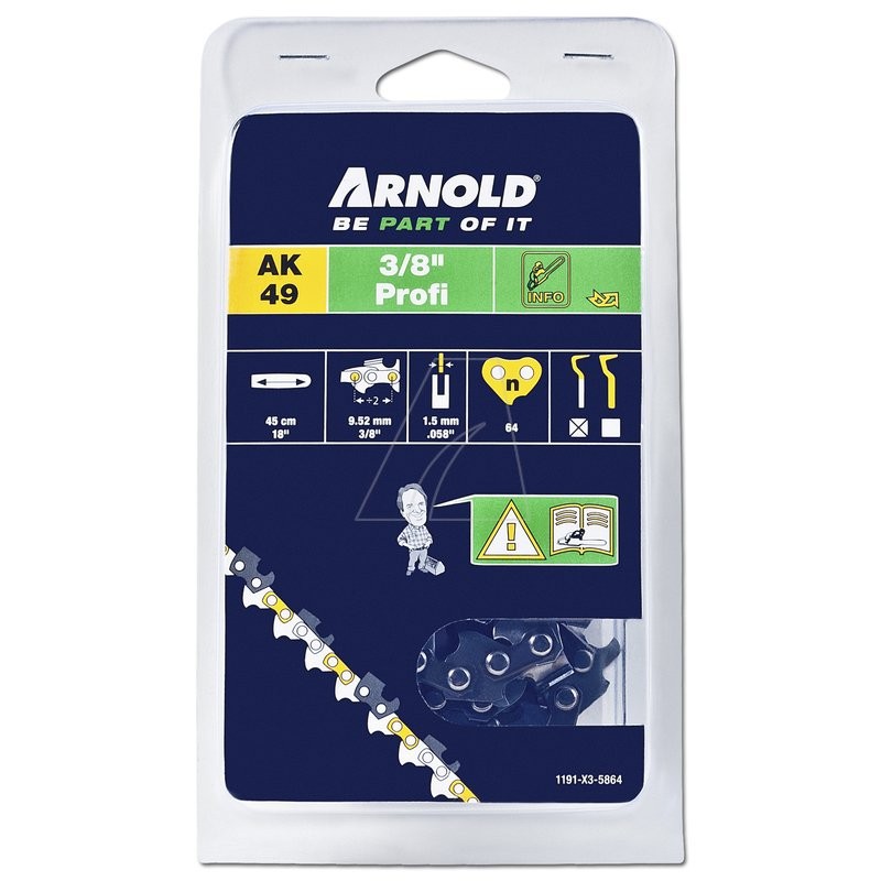 Cadena para motosierra de 3/8" (1,5 mm) y 64 eslabones con eslabón de seguridad, media cincel