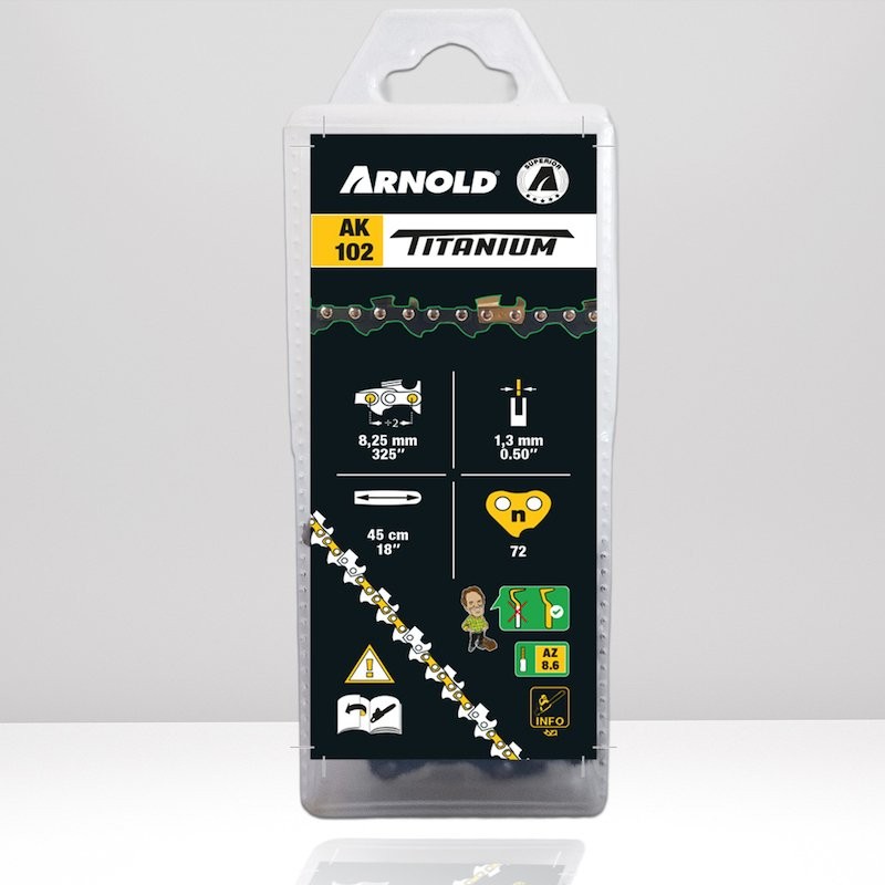 Chaîne de tronçonneuse ARNOLD AK102 en titane, pas de 1,3 mm (0,325"), 72 TG