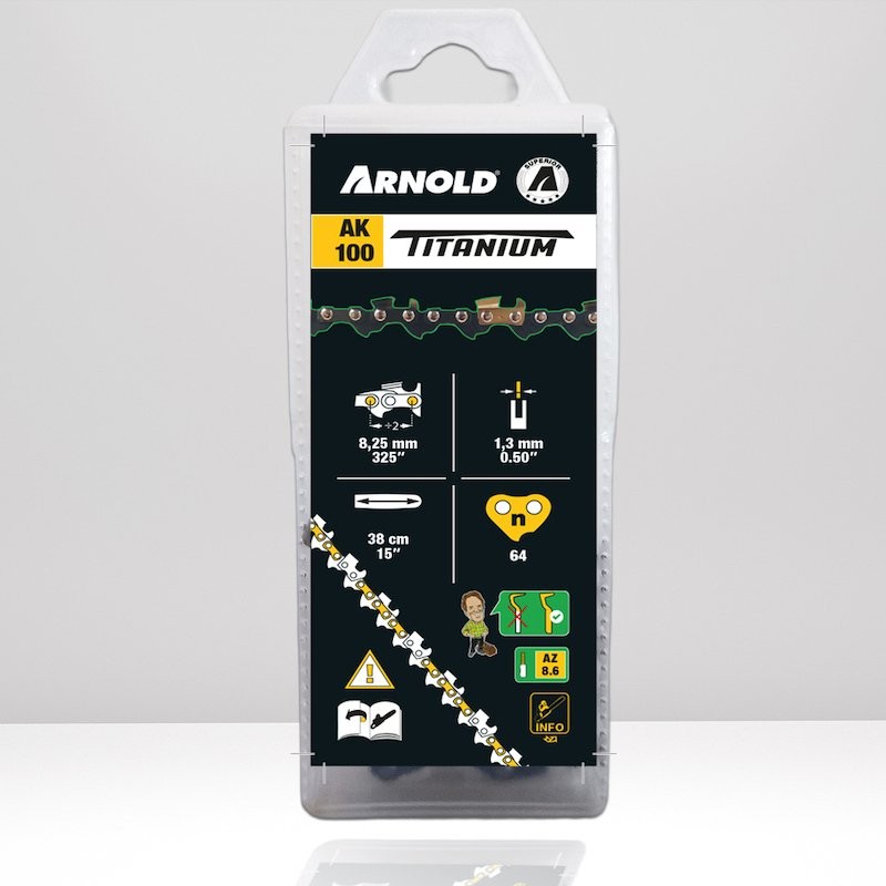 Chaîne de tronçonneuse ARNOLD AK100 en titane, pas de 1,3 mm (0,325"), 64 maillons.