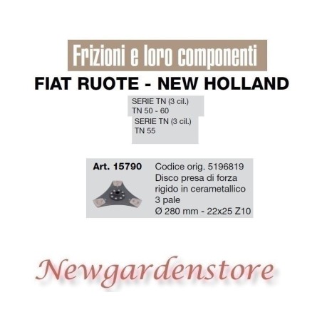 Clutch disk PTO tractor series TN 50 60 FIAT NEW HOLLAND 15790 280mm | Newgardenstore.eu