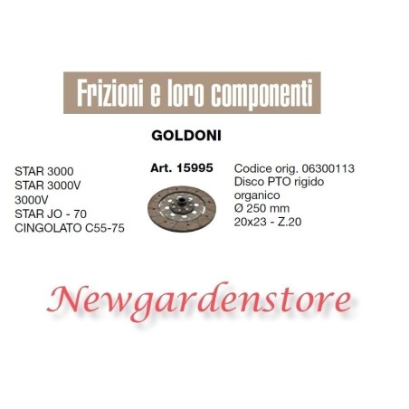 Disco frizione PTO 15995 trattore GOLDONI STAR 3000 CINGOLATO C55 75 20x23 Z20 | Newgardenstore.eu