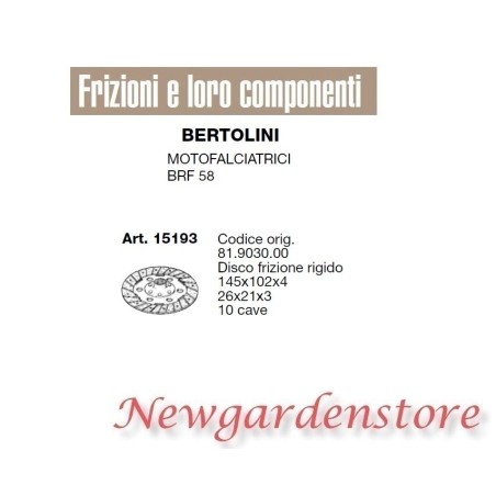 Disco frizione rigido 10 cave motofalciatrice BRF 58 BERTOLINI 15193 81.9030.00 | Newgardenstore.eu