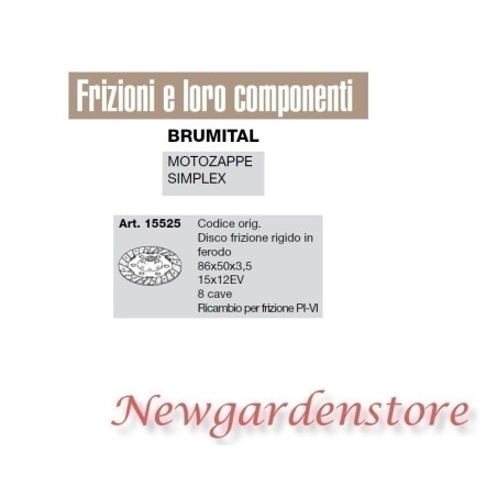 Ferodo starre Kupplungsscheibe 15x12EV Motorhacke simplex BRUMITAL 15525 | Newgardenstore.eu