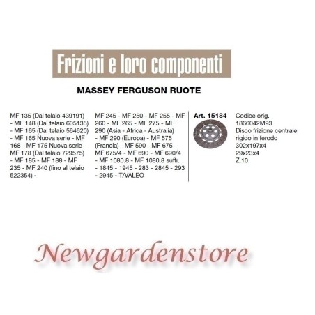 Disco frizione rigido ferodo trattore MASSEY FERGUSON 15184 29x23x4 Z10 MF 135 | Newgardenstore.eu