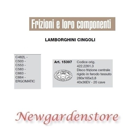 Disco frizione trattore C482 503 553 663 ergomatic 15397 LAMBORGHINI 20 cave | Newgardenstore.eu