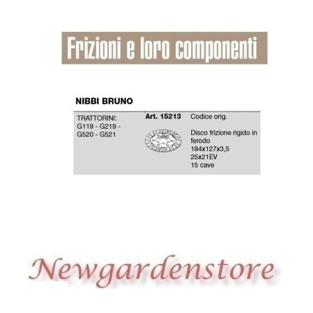 Disco frizione trattorino G119 219 520 521 NIBBI BRUNO 15213 25x21EV Z.15 | Newgardenstore.eu