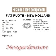 Disque d'embrayage PTO 280x165x3 R450 480 500 15520 FIAT NEW HOLLAND LUK | Newgardenstore.eu