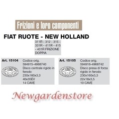 Disco duro compatible tractor 311 312 315 411 RUEDAS FIAT NEW HOLLAND 15104 | Newgardenstore.eu