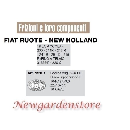 Disco rigido frizione compatibile 200 211R 21R 241R 220C FIAT NEW HOLLAND 15101 | Newgardenstore.eu
