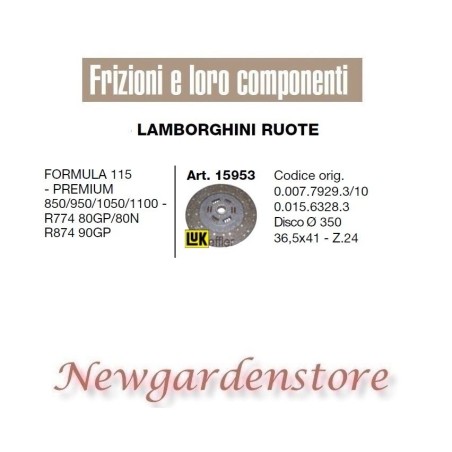 Disque de tracteur 15953 LAMBORGHINI 350mm Formula 115 Premium 850 950 1050 1100 | Newgardenstore.eu