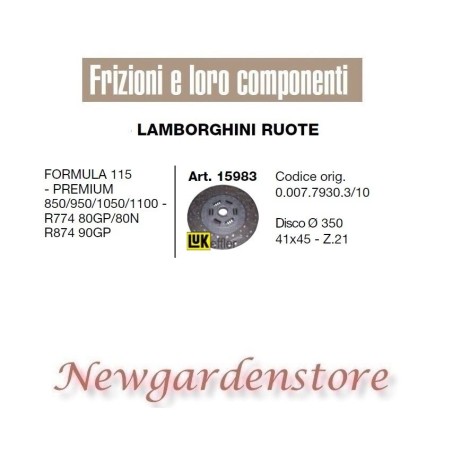 Disque de tracteur 15983 LAMBORGHINI 350mm Formula 115 Premium 850 950 1050 1100 | Newgardenstore.eu