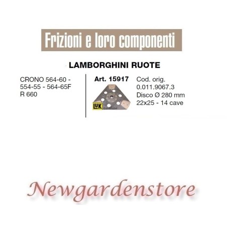 Scheibentraktor 280mm 22x25 14 Schlitze 15917 LAMBORGHINI CRONO 564 60 554 55 65F 660 | Newgardenstore.eu