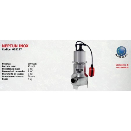 Pompe électrique submersible pour eaux usées NEPTUN INOX ELPUMPS 800 Watt | Newgardenstore.eu