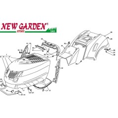 Exploded view bodywork 102cm PT140 lawn tractor CASTELGARDEN 2002-13 spare parts