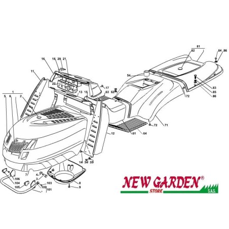 Despiece carrocería 102cm PTC220hd tractor de césped CASTELGARDEN recambios | Newgardenstore.eu