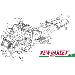 Exploded view bodywork 102cm XT170 lawn tractor CASTELGARDEN 2002-13 spare parts