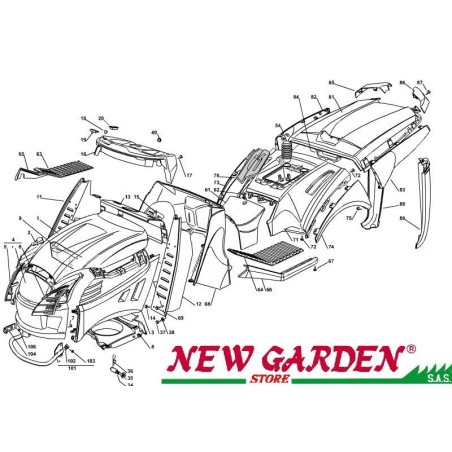 Exploded view bodywork 102cm XT180HD lawn tractor CASTELGARDEN spare parts | Newgardenstore.eu