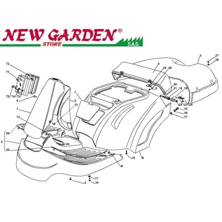 Exploded view bodywork 72cm XF140 lawn tractor CASTELGARDEN 2002-2013 | Newgardenstore.eu