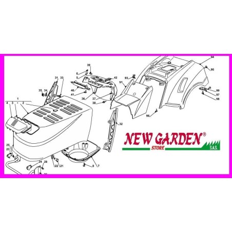 Exploded view lawn tractor bodywork 92cm TC 12 5/92 G CASTELGARDEN GGP STIGA SPARE PARTS | Newgardenstore.eu