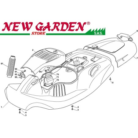 Vue éclatée carrosserie tracteur de pelouse EL63 XE70VD CASTELGARDEN pièces détachées | Newgardenstore.eu