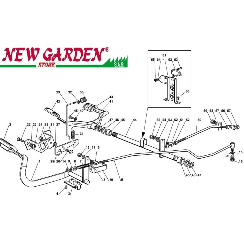 Exploded view gearbox brake control 102cm XT140HD lawn tractor CASTELGARDEN 2002 - 2013