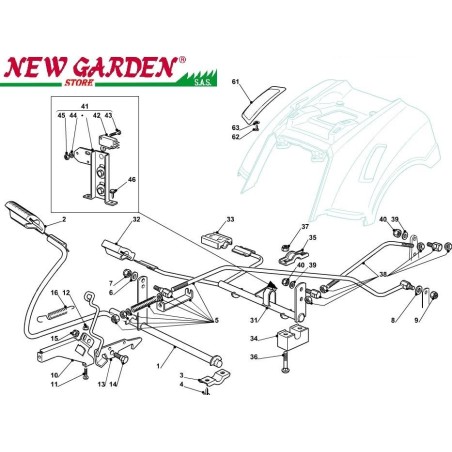 Exploded view gearbox brake control 84cm J135H lawn tractor CASTELGARDEN 2002-13 | Newgardenstore.eu