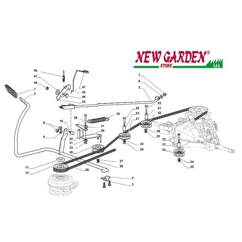 Exploded view gearbox brake control 84cm XDC140HD lawn tractor CASTELGARDEN