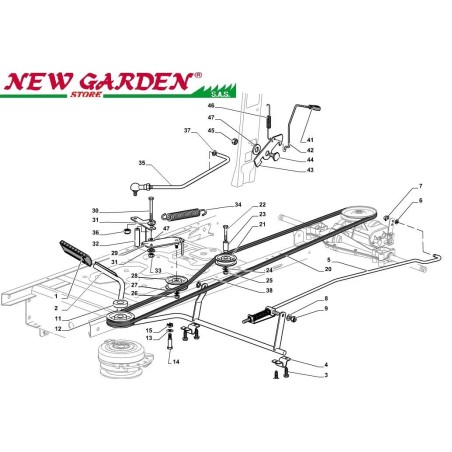 Explosionszeichnung der Getriebebremssteuerung SD98 XD130 für den Rasentraktor CASTELGARDEN 2002-13 | Newgardenstore.eu
