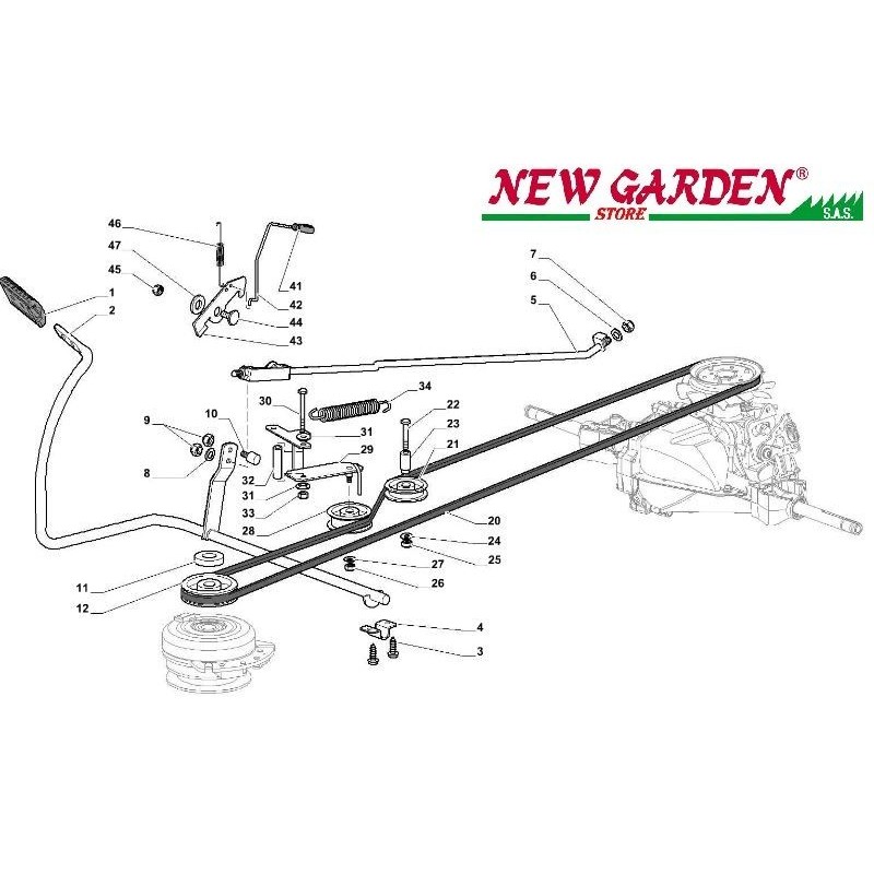 Exploded view gearbox brake control SD98 XD150HDC lawn tractor CASTELGARDEN