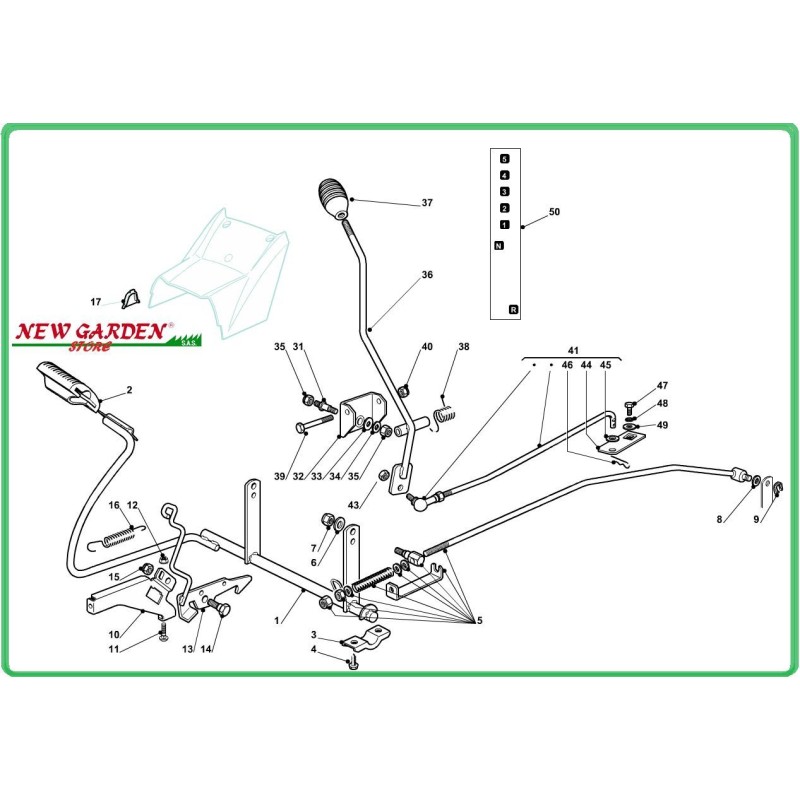 Exploded view gearbox brake control tractor 92cm PG 170 CASTELGARDEN GGP STIGA