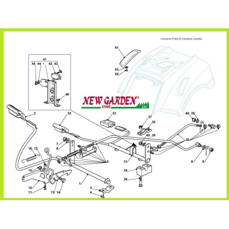 Exploded view gearbox tractor brake control 92cm TC 13 5/92 HB CASTELGARDEN STIGA | Newgardenstore.eu