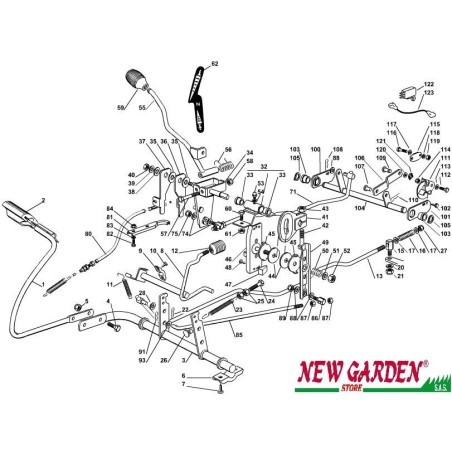 Exploded view gearbox brake control lawn tractor 72cm XF135HD CASTELGARDEN | Newgardenstore.eu