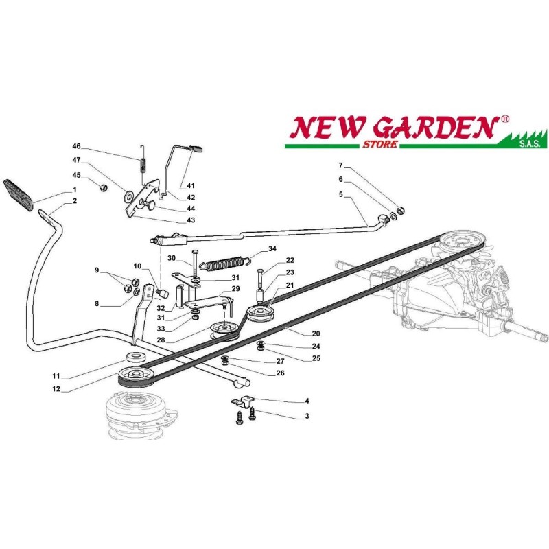 Exploded view gearbox tractor brake control SD108 L185BH CASTELGARDEN 2002-13