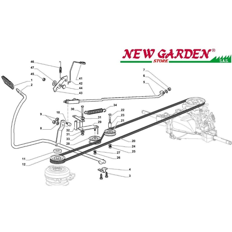 Exploded view gearbox tractor brake control SD108 XDL175HD CASTELGARDEN 2002-13